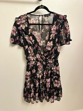 Trixxi Clothing Co. - Francesca’s Black Floral Mini Dress w/ Pink & Cream Roses